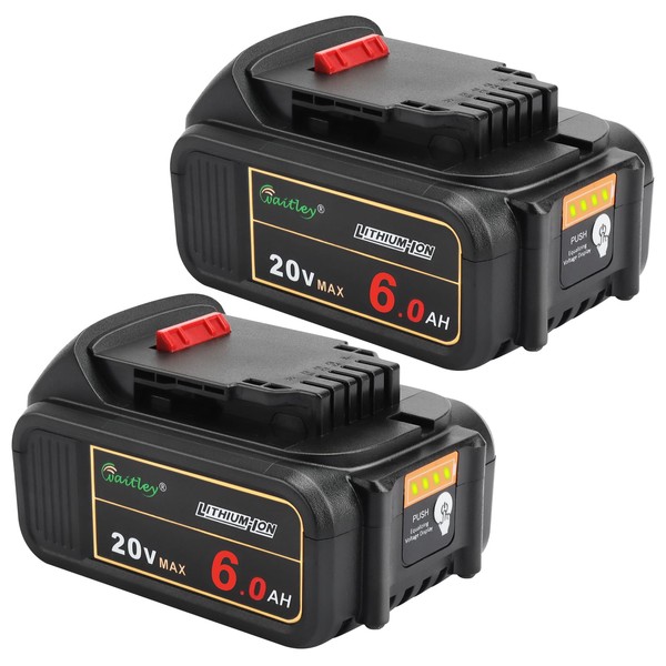 waitley 2 Pack 20V 6.0A Replacement Battery Compatible with Dewalt DCB200 DCD DCF DCG Series Cordless Power Tools