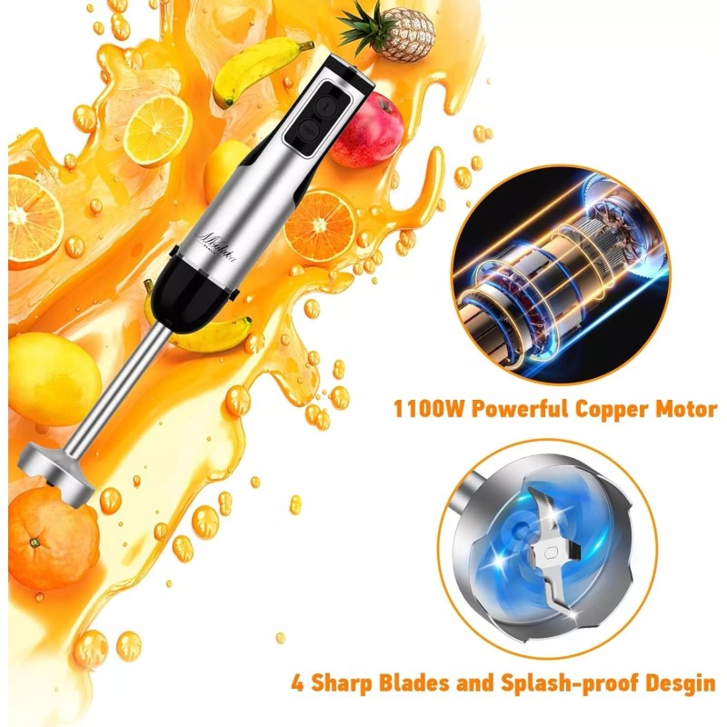 MOOKA 1100W 5-in-1 Immersion Hand Blender Handheld Stick Blender 12