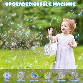 Panacare Upgrade Portable Bubble Machine, Automatic Bubble Machine, 20000+ Bubbles/Min with Bubble Solution, Light, Children's Bubble Machine, Outdoor Gift for Wedding/Easter/Party