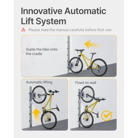 monTEK Automatic Lift EBike Rack – Fits 24-29" Tires, Heavy-Duty Vertical Wall Rack for Bicycles (Up to 71 lbs) - Effortless Lifting, Easy Install - Space-Saving Storage for Garage, Shed, SG