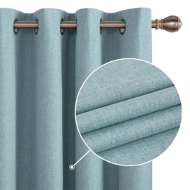 Deconovo Total Blackout Curtains 45 Inch Length, Teal Curtains Set of 2, Linen Textured Grommets Top Curtain with Coating, Short Curtains for Small Windows(Teal, 52W x 45L Inch, 2 Panels)