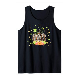 Fall leaves & vintage Pumpkin Leopard Print for Thanksgiving Tank Top
