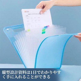 yowodana Vertical Document Holder (Blue) 12 Compartments, 13 Pockets, Expanding File Folder, File Case, A4 Size, Document Organizer, Snap Type, Large Capacity, Color Labels, File Portable, Waterproof,