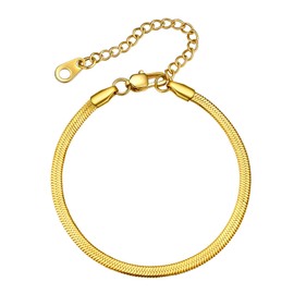 Bestyle Women's Snake Bracelet Stainless Steel Charm Hand Chain, Width 3 mm / 5 mm, Adjustable 16 + 5 cm, Silver/Gold/Rose Gold/Black, 16 centimetres, Stainless Steel