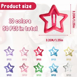 50PCS Star Hair Clips for Girls – Non-Slip Colorful Star-Shaped Hair Pins for Kids, Teens, and Hair Accessories