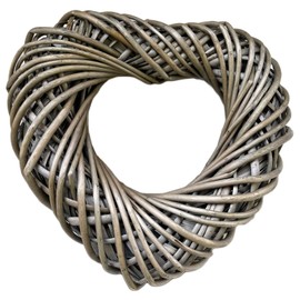 Wicker Love Heart Wreath 30cm Antique Wash Grey Woven Wood Wall Door Hanging Decor