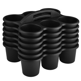 ALINK 6 Pack Classroom Caddy Storage Basket with Handle, Plastic Drink Cup Caddy Holder, 6 Compartments for Kids, Table, Office, Arts, Crafts, Crayon, Marker, Pencil, School Supplies - Black