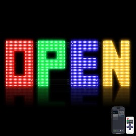 50"x17" Large LED Open Sign with Remote and Bluetooth App, Super Bright Open Signs for Business, Dimmable Big Open Sign for Storefront Window Bar Salon Cafes Retail Shops Red Green Blue Yellow