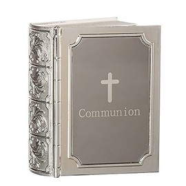 Communion Bible Traditional Cross Dark Silver Tone 3 x 3.5 Zinc Keepsake Box
