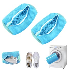 Pack of 2 Shoe Bags Washing Machine, Reusable Shoe Wash Bag, Laundry Net Shoes with 360° Cleaning Fluff, Shoe Bag Washing Machine for Washing Machine, All Shoe Types and Sizes (Blue)