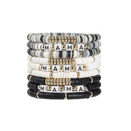 Fuqimanman2020 Colorful MAMA Stackable Layered Stretch Bracelets Set Surfer Heishi Clay Vinyl Disc Rainbow Beaded Elastic for Women Mom Mother's Day Boho Jewelry-H