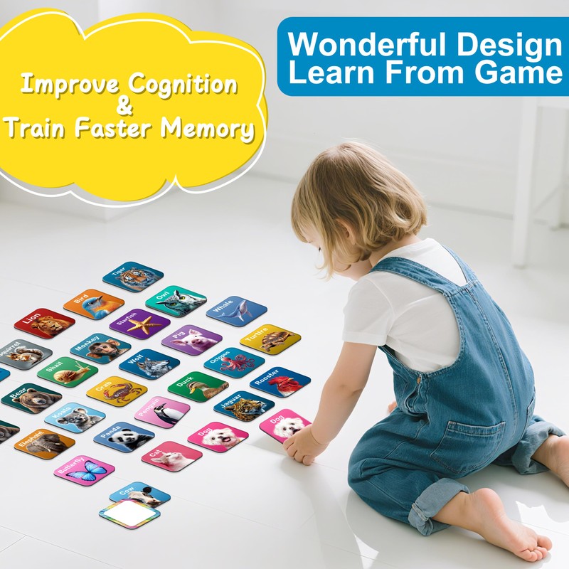 KIUKIUO 72 PCS Memory Matching Game, Real Animal Matching Cards
