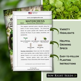 Sow Right Seeds - Watercress Seeds for Planting - Non-GMO Heirloom Packet with Instructions to Plant and Grow Home Garden - Fast-Growing Aquatic Vegetable with Edible Leaves - Fresh and Delicious