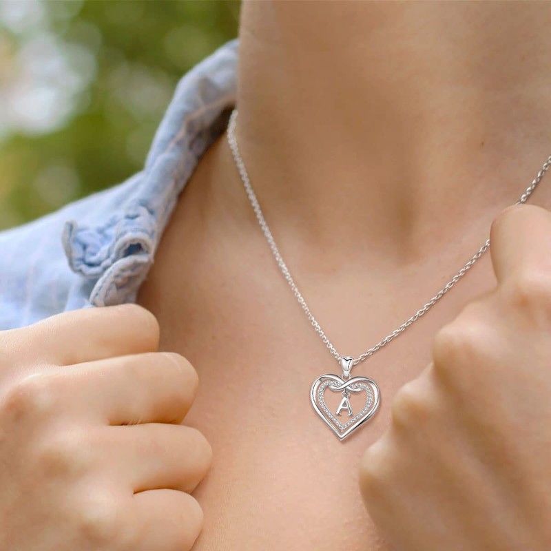 Vito Sterling Silver Initial Pendant Necklaces for Women, Cubic Zirconia