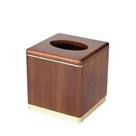 MIHIRO Acacia Wood Tissue Box Cover Square Wooden Facial Tissue Holder, Standard Size for Living Room Bedroom Dresser Hotel Bathroom Vanity Counter Office Desktop, Walnut Brown (Chestnut)