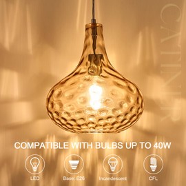 CATINER 11" Amber Hammered Glass Pendant Light, Blown Glass Hanging Light Fixture with Brushed Nickel Finish, Vintage Modern Ceiling Light for Kitchen Island, Dining Room, Hallway, Living Room