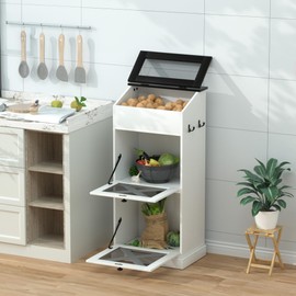 SUNTAGE Wooden Potato and Onion Storage Bin w/Lid, Large Capacity and Ventilated Design, Ideal for Pantry, Kitchen White
