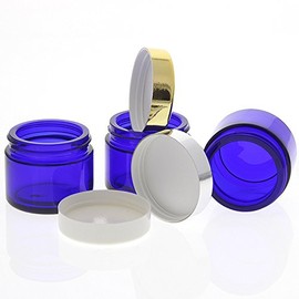 Blue Glass Jar 50 ml with Lid Silver, Empty Kosmetex Glass Cream Tin, Cosmetic Tin, Blue Glass, Silver, Pack of 5