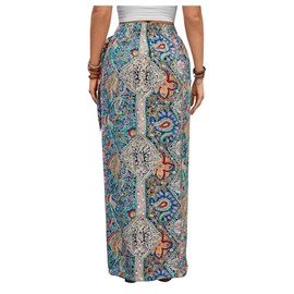 BEAUDRM Women's Boho Paisley Print High Waisted Wrap Skirt Split Summer Maxi Long Skirt Multicolor Large