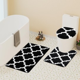 Sunhop Bathroom Rugs Sets 3 Piece, Black Bathroom Rugs, Extra Soft and Absorbent Microfiber Non-Slip Bath Rug, Perfect Bathroom Mats for Bathroom, Shower, Bedroom, Kitchen, Machine Washable 36"x 24"