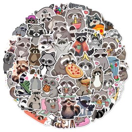 LunarCharm 50 Pieces Cute Raccoon Stickers for Kids Waterproof Cartoon Animal Stickers for Water Bottle Vinyl Stickers for Scrapbook Kids Party Favors
