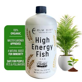 Elm Dirt Fish Emulsion Fertilizer - High Energy Liquid Fertilizer for Plants 2-3-0 | Increase Biological Activity & Improve Nutrients, Vegetable Garden (32 oz)