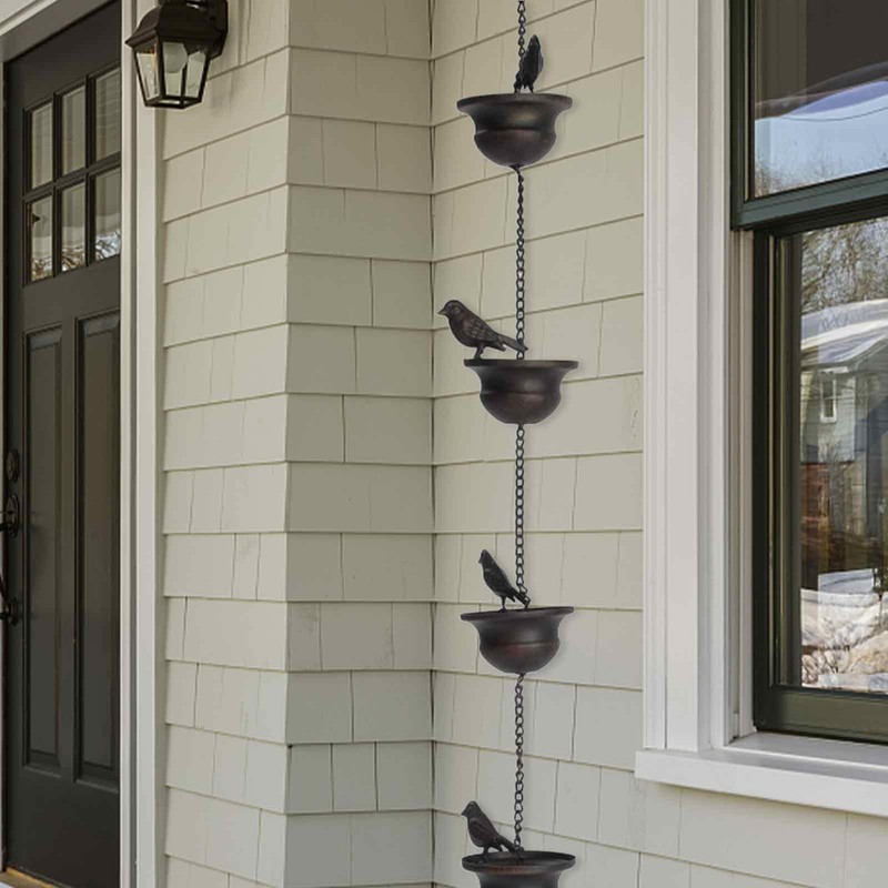Gutter Rain Chain, Outdoor Rain Chain, Bird on Cup Gutter