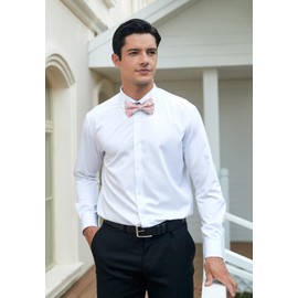 HISDERN Pink Bow Ties for Men Floral Pre-Tied Bow Tie Handkerchief Classic Formal Blush Pink Mens Bowties and Pocket Square Cufflinks Set