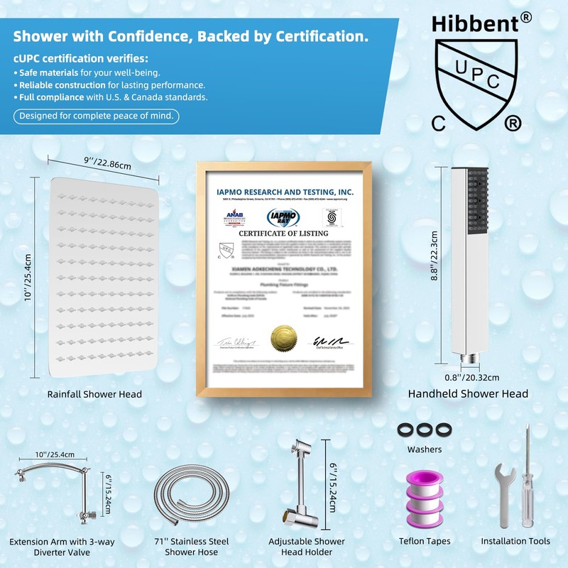 Hibbent All Metal CUPC Certified 10'' Rain Shower Head, Dual