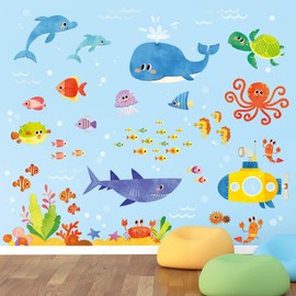 DECOWALL DW-1611S Abenteuer auf See Meerestiere Tiere Wandtattoo Wandsticker Wandaufkleber Wanddeko für Wohnzimmer Schlafzimmer Kinderzimmer (Englische Ver.)