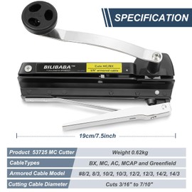 MC Cable Cutter, Cuts 3/16" to 7/10" BX/MC Cable, 53725 Cable Cutters with Blades Storage