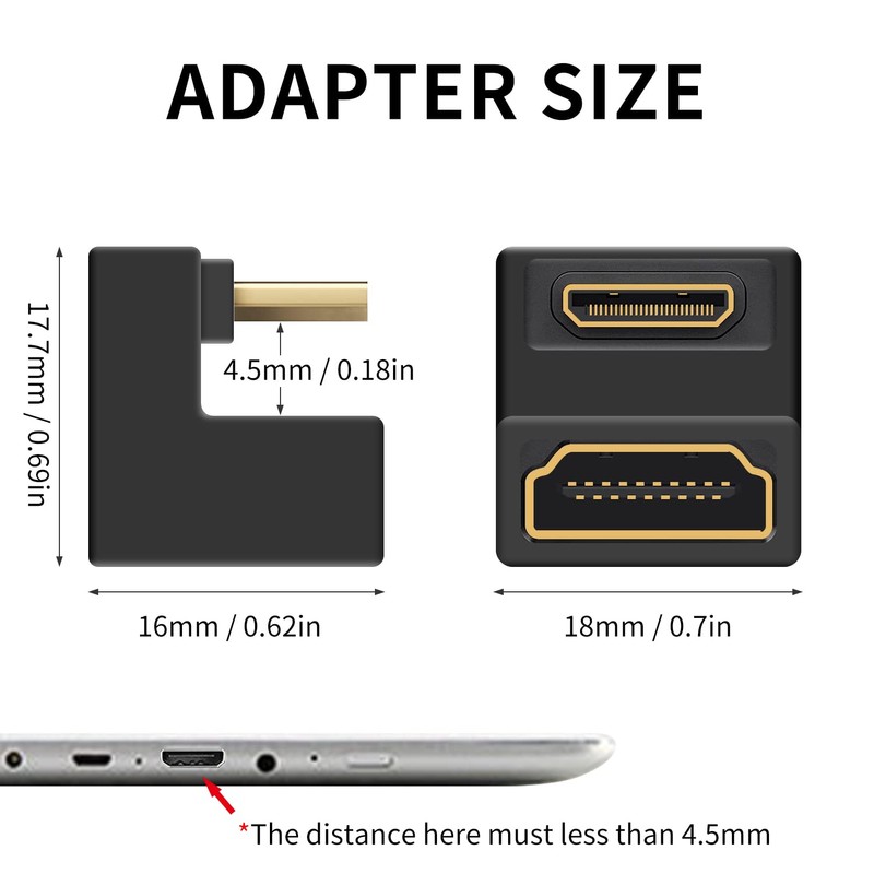 Duttek 180度ミニHDMI HDMIアダプター 8K U字型HDMIミニHDMIアダプター 48Gbps UHD ダウンアングル ミニHDMIオスHDMIメス延長コンバーター カメラ/プロジェクター用