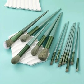 Amazing Cosmetics MAKE UP BRUSH SET 13PC EVERY SIZE GRAPHITE HANDLES SATIN GREEN THREADED NECK