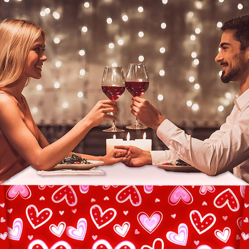 Valentines Day Disposable Tablecloth 2 PCS,54 x 108 Inches Red