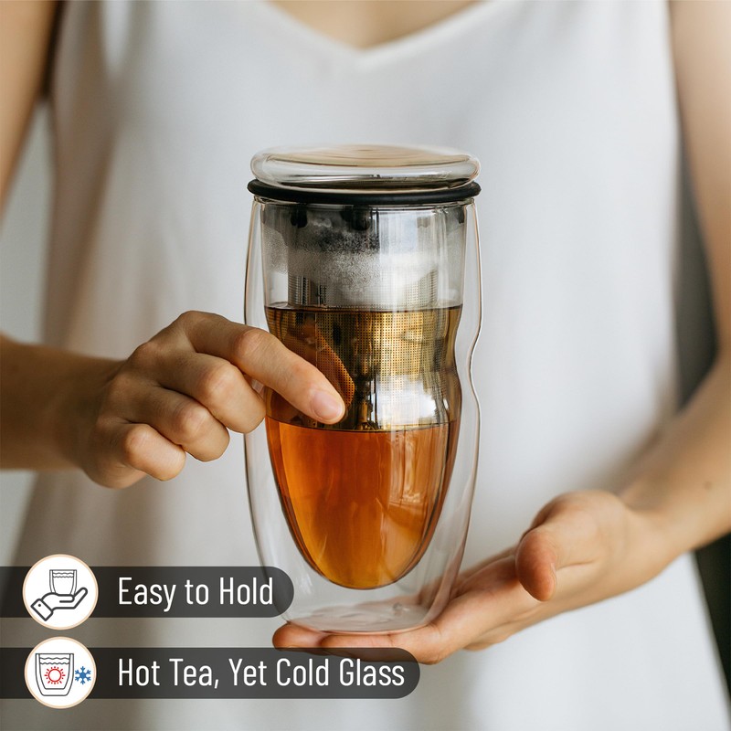 BTaT- Double Wall Glass Tea Cup With Stainless Steel Infuser,