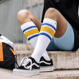 Spirit of 76 Men's & Women's High Retro Socks, White - Yellow - Blue