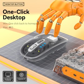 Uiosmuph M133 Maus Kabellos, Wiederaufladbare Bluetooth Maus (DREI Modi: BT 5.1/5.1 + 2.4G), Transparente Abdeckung, Batteriestand sichtbar,Leise Funkmaus für Laptop, Mac OS, Android (Hell grau)