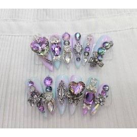  0822 Peacock Nail Queen Handmade Nail Tips ✨ - Short Stiletto /  0822공작네일퀸 수제네일팁 ✨ - 숏스틸레토