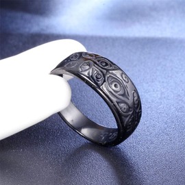 PMTIER Men's Vintage Stainless Steel Engraved Eye of God Ring Black Tone Size 10