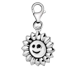 Quiges 925 Silver Charm Pendant Sun and Flowers with Lobster Clasp for Bracelets, enamel