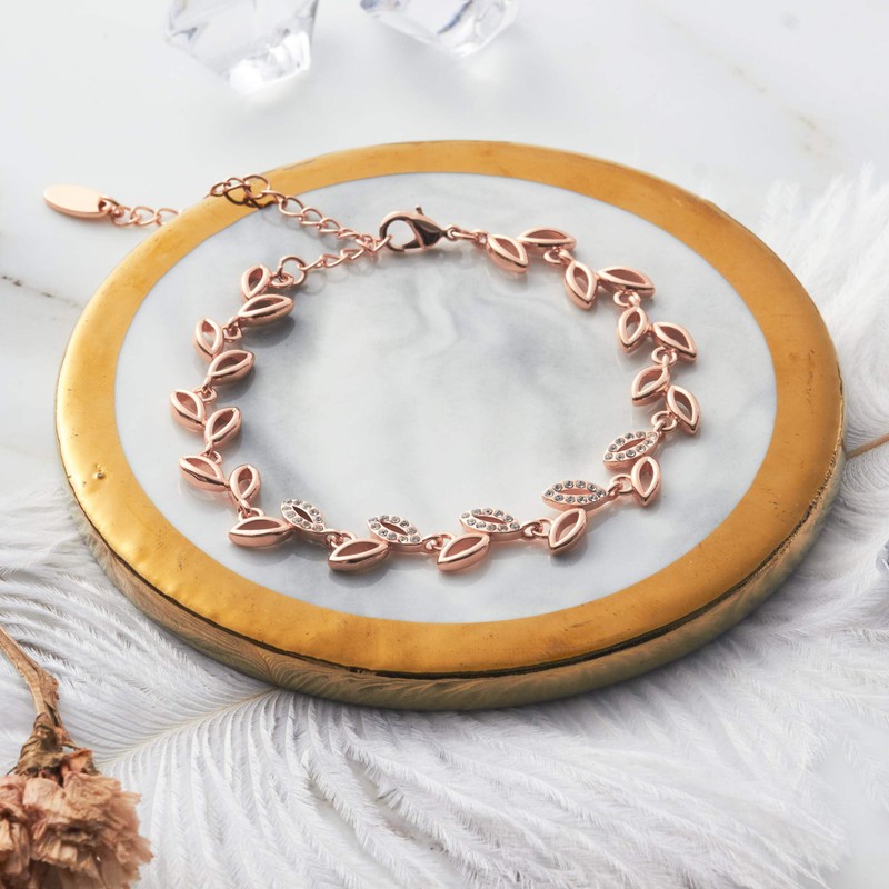 Philip Jones Rose Gold Plated Leaf Bracelet Created with Crystals