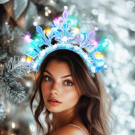 GORTIN Snowflake Light up Headbands LED Christmas Headpiece Xmas Holiday Costume Hair Accessories for Wome