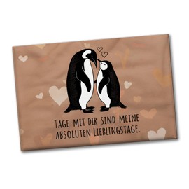 Two Loving Penguins – Favourite Days Souvenir Magnet Rectangular Souvenir Magnet with Heart Symbol Lovingly Hug for Your Special Favourite Days with German Text