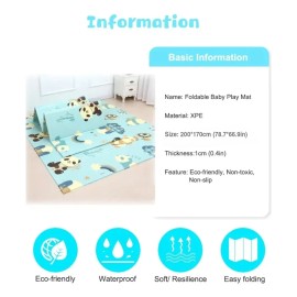 Tapete De Bebé Plegable 2x1.7m Alfombra Antideslizante Niños