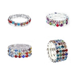 DATOA 4 PCS White Gold Color Rhinestone Stretch RingBand Eternity Rings for Women Sparkly Thumb Pinky Ring for Women Wedding Band Infinity Stackable Engagement Ring - Colorful
