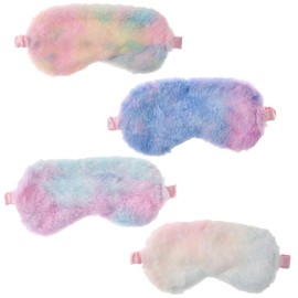 UTENEW 4 Pieces Faux Fur Sleep Mask, Colorful Tie-Dye Plush Eye Cover, Soft Furry Nap Eyeshade with Satin Back & Elastic Strap, Rainbow Light Blocking Blindfold, Sweet Sleep Companion