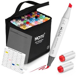 HOTU Dual Tip Alcohol Markers Set – 60/100/120 Colors, Fine/Brush & Chisel Tips, Easy Blending, Safe Materials, Colorless Blender, Perfect for Kids & Artists, Sketching, Adult Coloring, Great Gift Idea:_Brush & Chisel Tips-60pcs