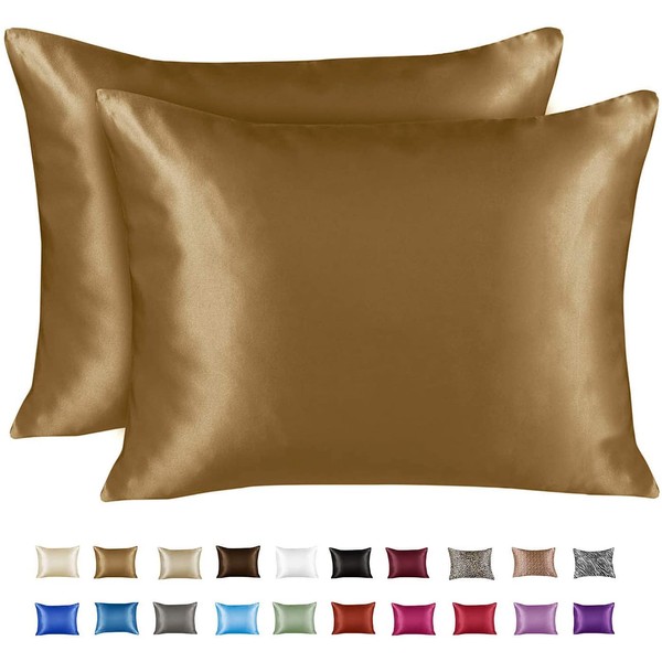 ShopBedding Luxury Satin Pillowcase for Hair – Standard Satin Pillowcase with Zipper, Gold (Pillowcase Set of 2) – Blissford