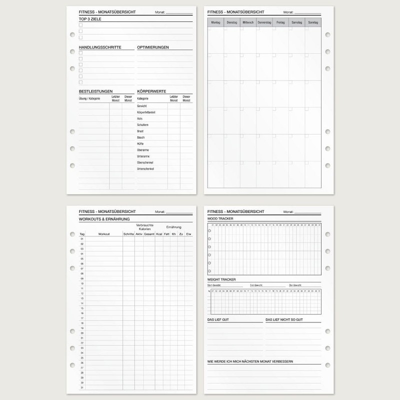 KOMPASS® Fitness Planning Inserts, DIN A5 Inserts for Ring Binder