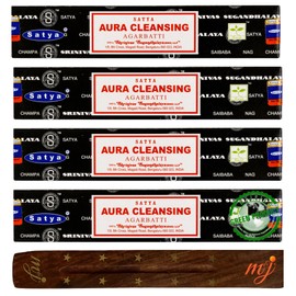 Original Satya Nag Champa Aura Clensing Incense Sticks | with M&J incense sticks holder | x4 pack | for Aromatherapy, Spa, Yoga, Weddings, Meditation, Healing, Positivity and Relaxation